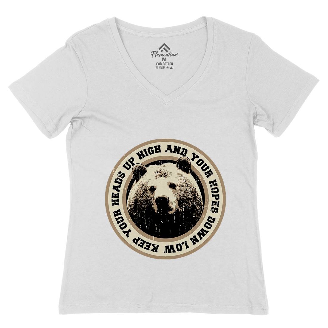 Bear Heads Up Womens Organic V-Neck T-Shirt Animals B681