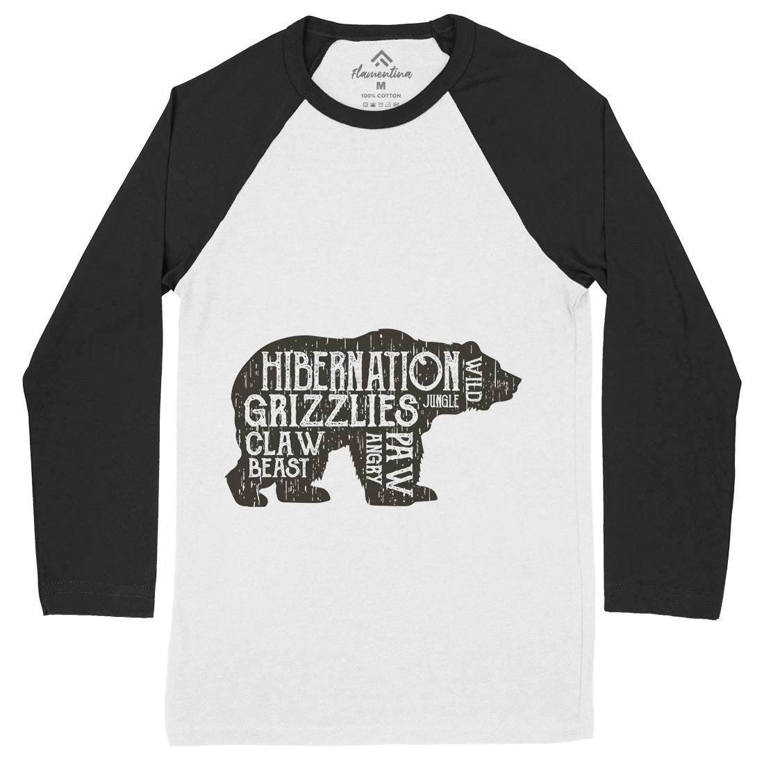 Bear Hibernation Mens Long Sleeve Baseball T-Shirt Animals B682