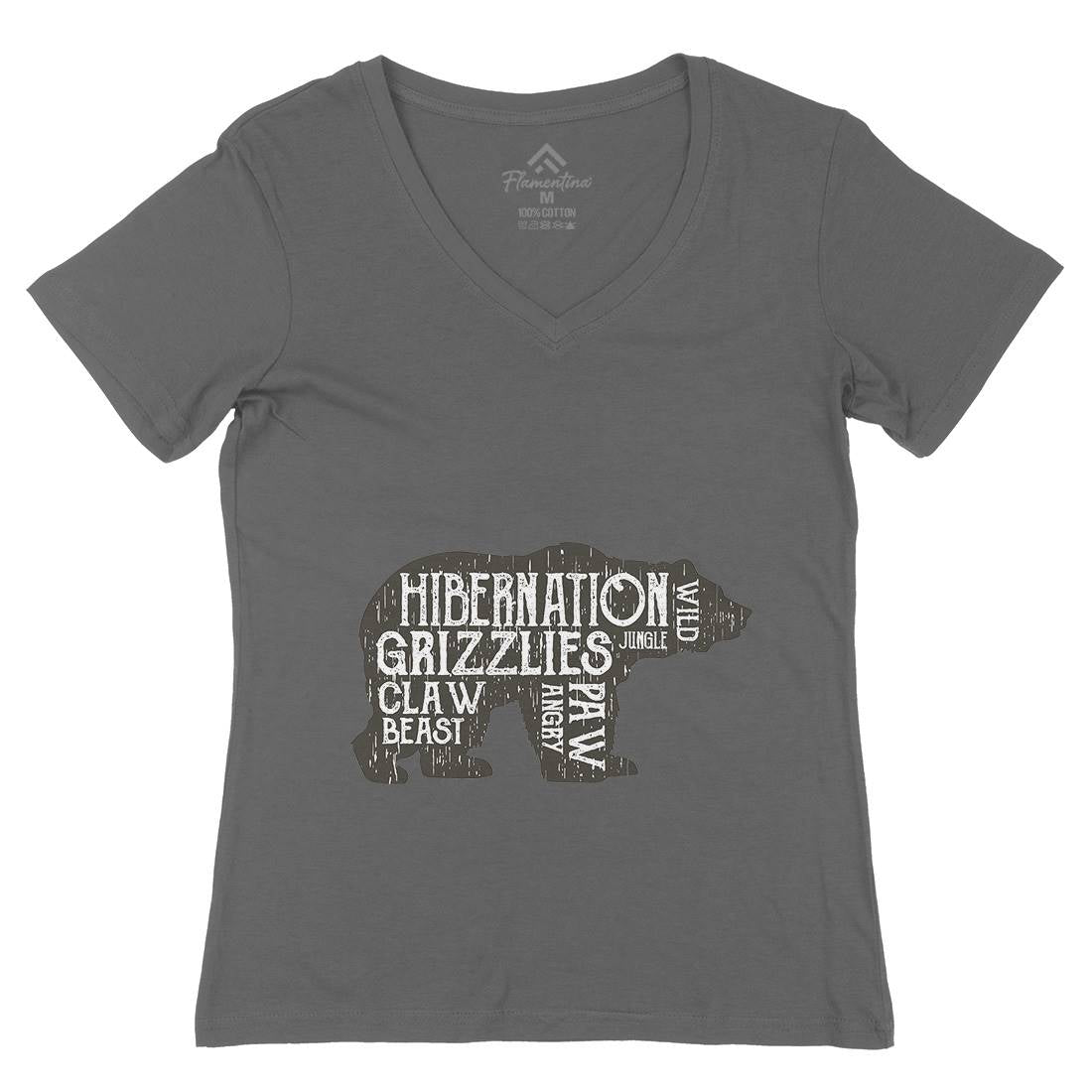 Bear Hibernation Womens Organic V-Neck T-Shirt Animals B682