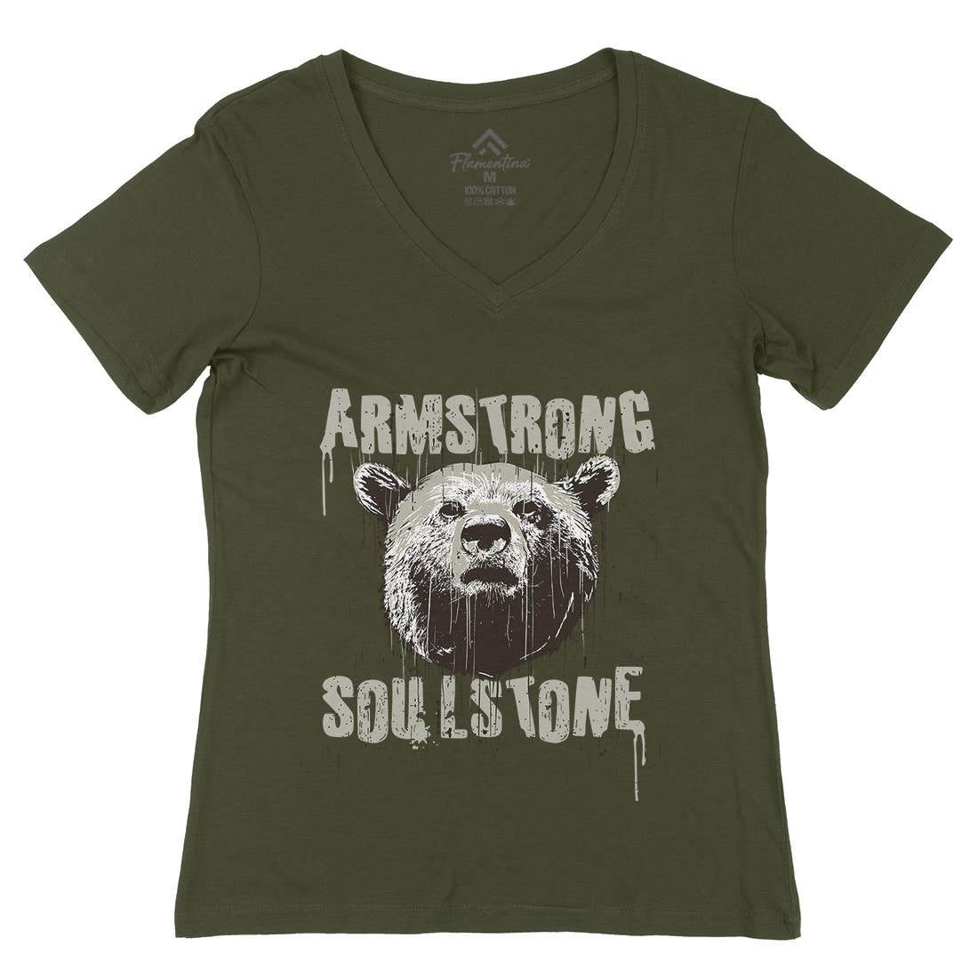 Bear Strong Womens Organic V-Neck T-Shirt Animals B683