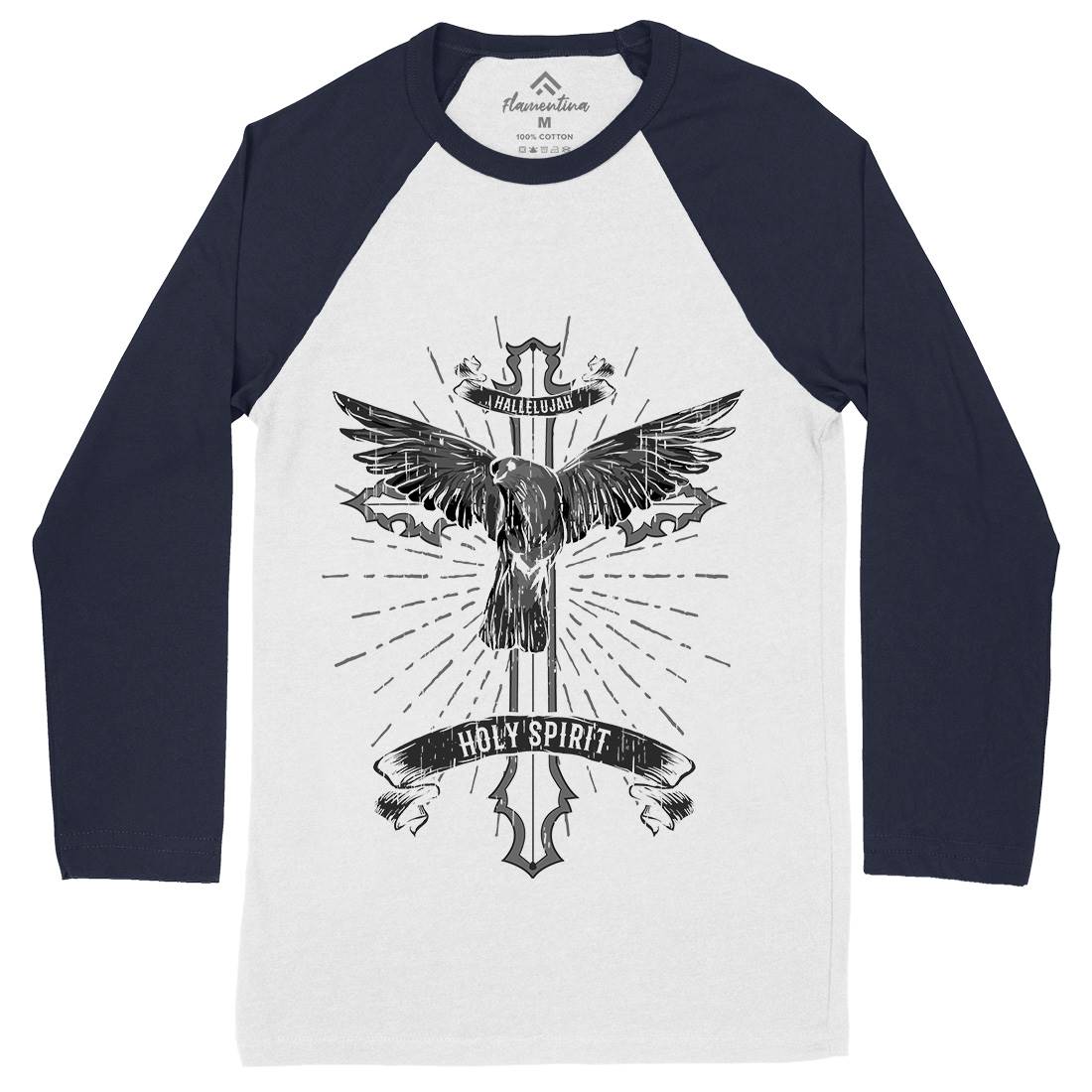 Bird Dove Cross Mens Long Sleeve Baseball T-Shirt Religion B684