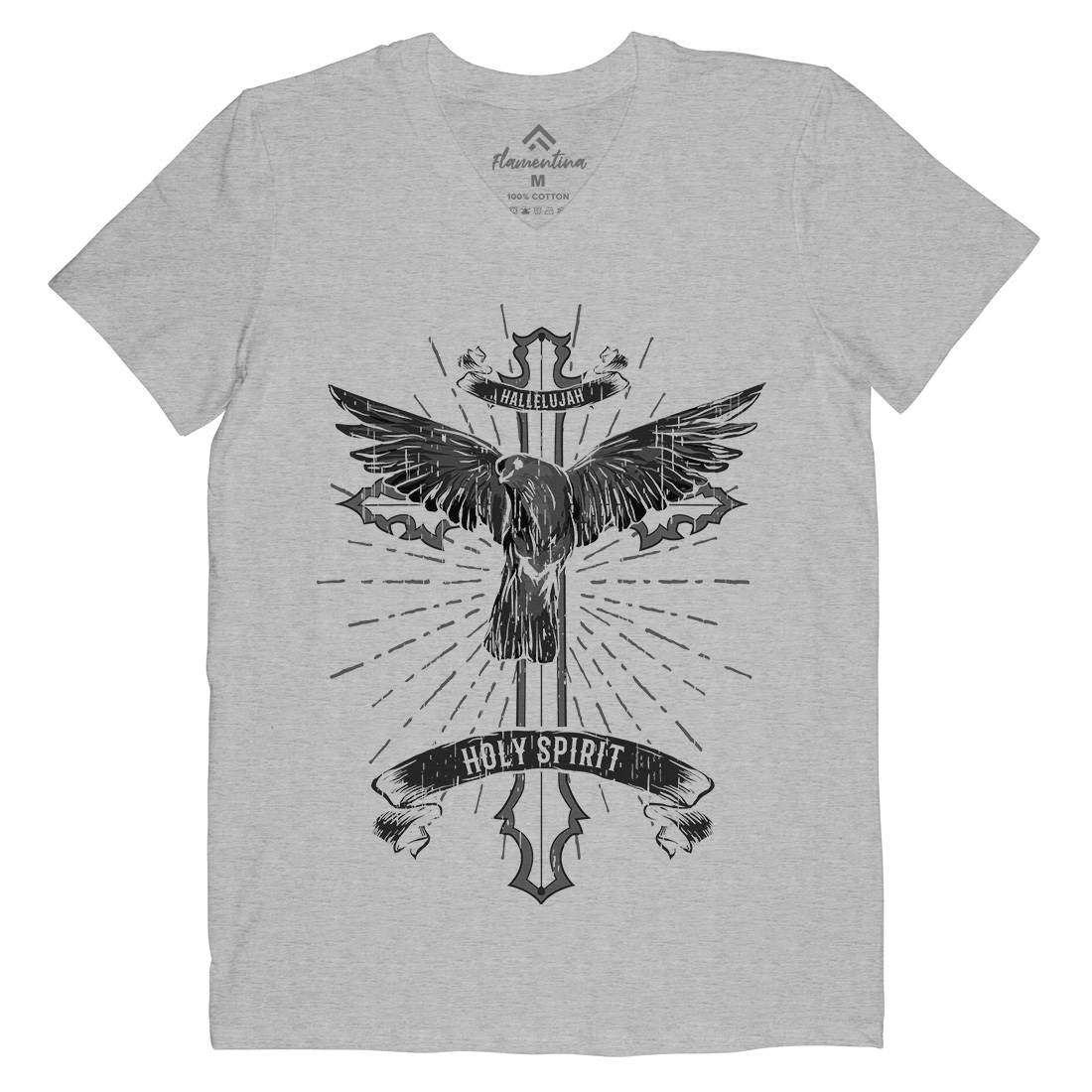 Bird Dove Cross Mens V-Neck T-Shirt Religion B684