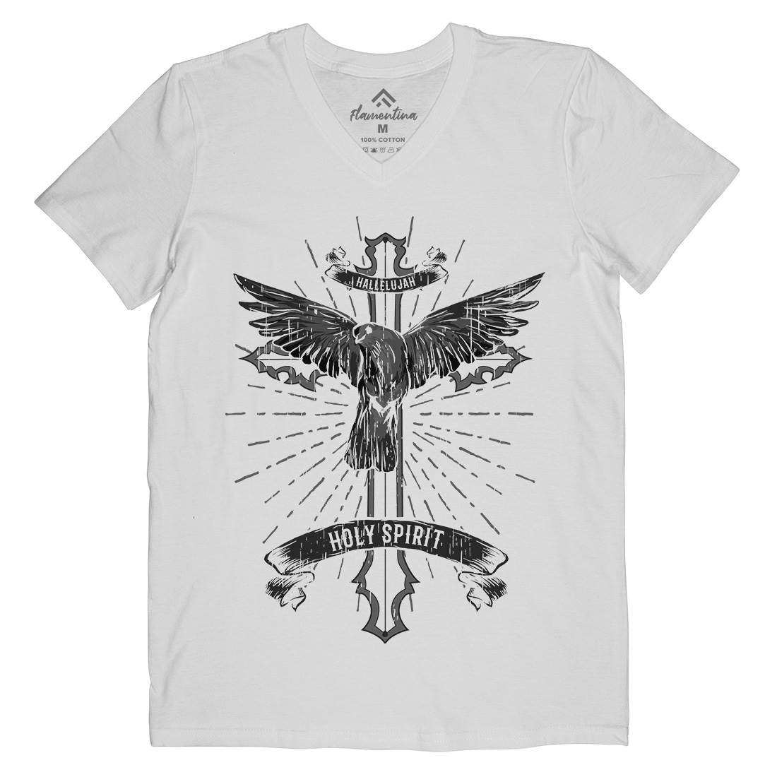 Bird Dove Cross Mens V-Neck T-Shirt Religion B684