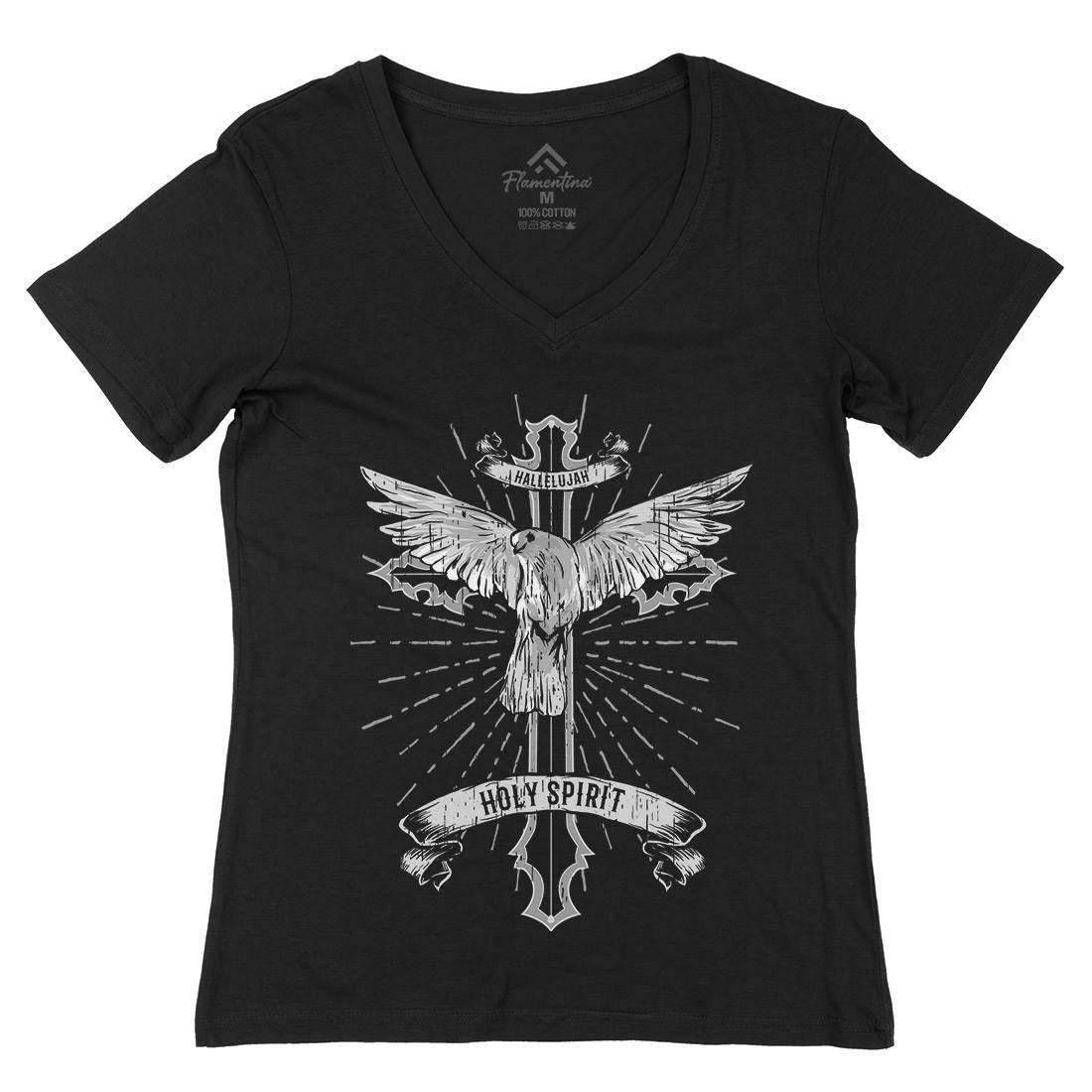 Bird Dove Cross Womens Organic V-Neck T-Shirt Religion B684