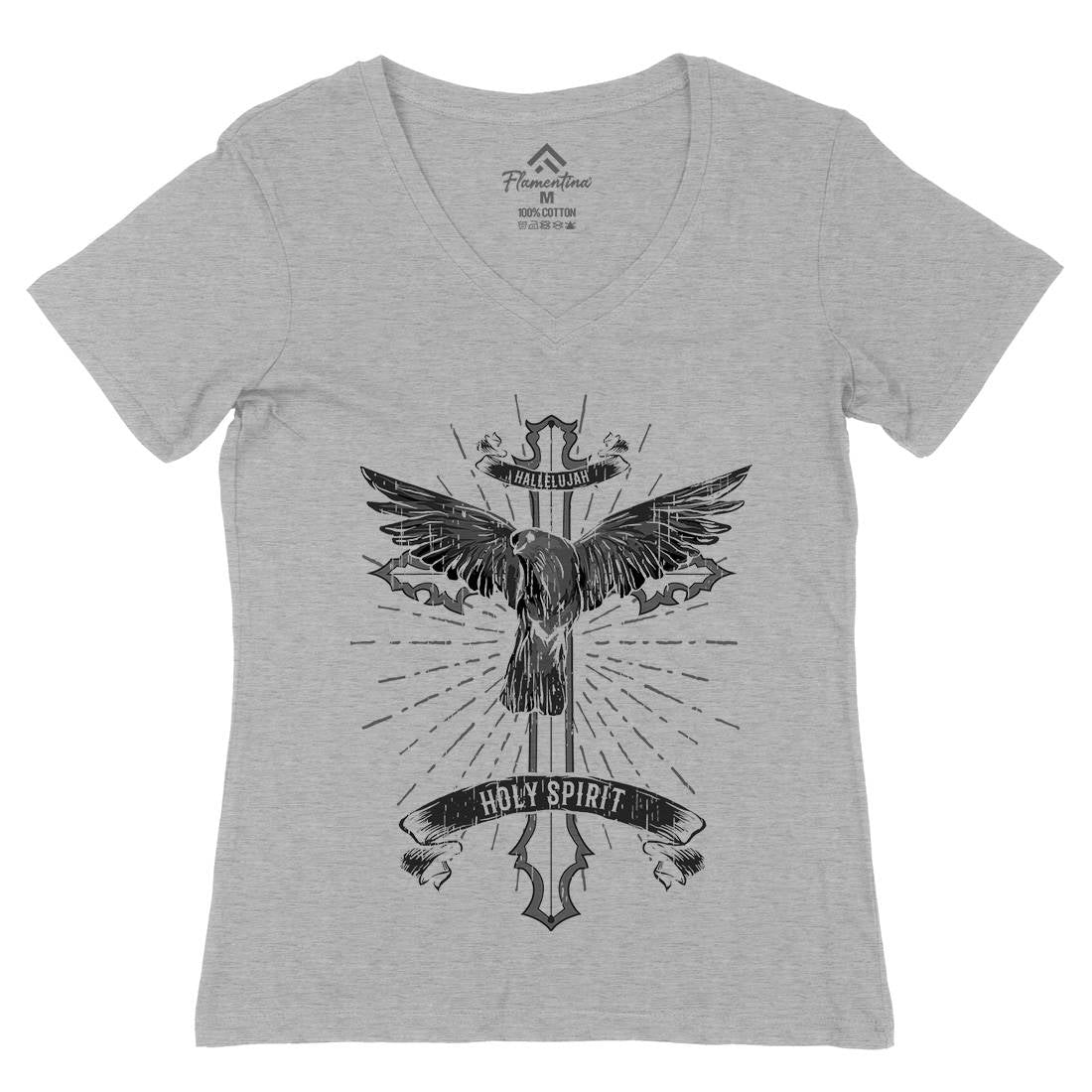 Bird Dove Cross Womens Organic V-Neck T-Shirt Religion B684
