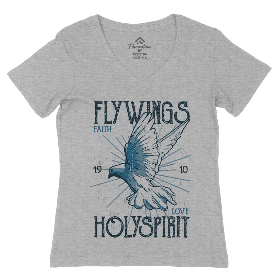 Bird Dove Fly Womens Organic V-Neck T-Shirt Religion B685