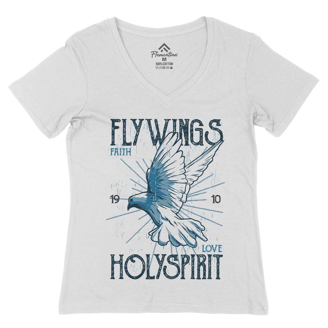 Bird Dove Fly Womens Organic V-Neck T-Shirt Religion B685