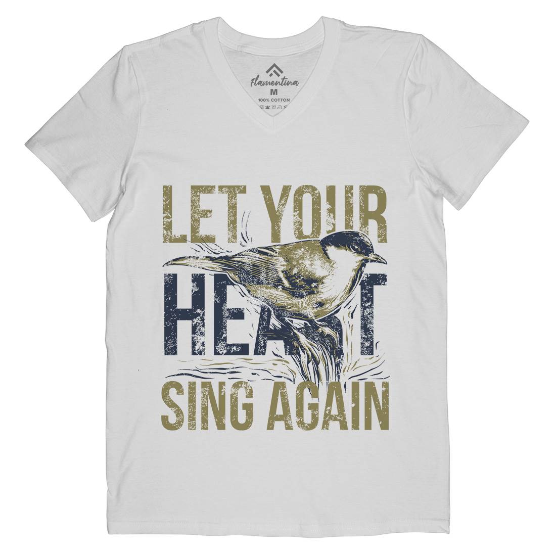 Bird Sing Mens Organic V-Neck T-Shirt Animals B688