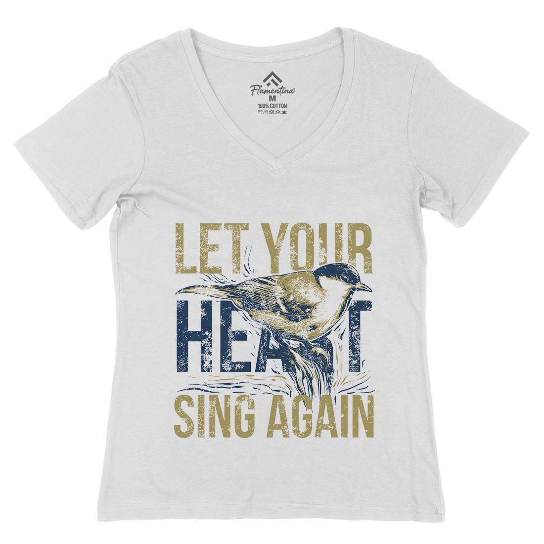 Bird Sing Womens Organic V-Neck T-Shirt Animals B688