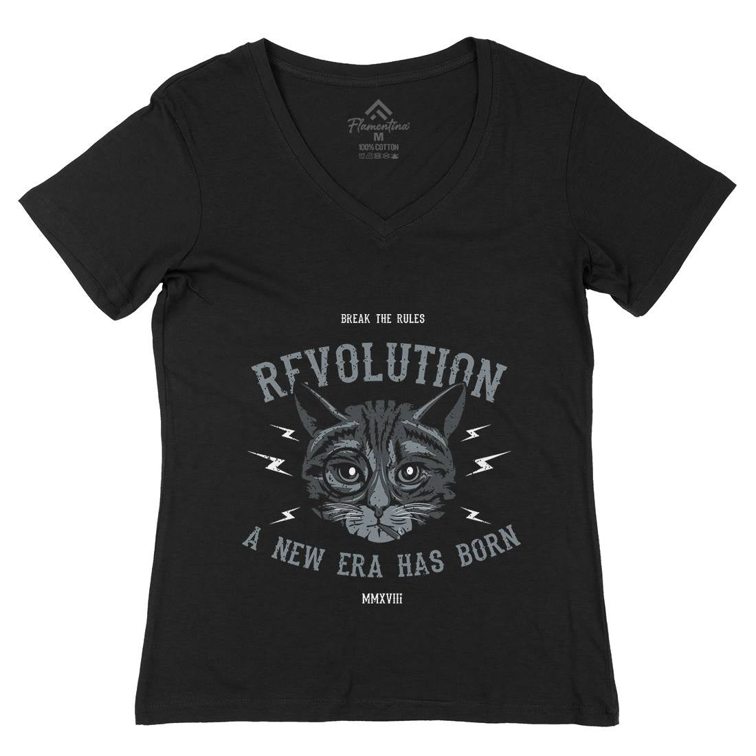 Cat Revolution Womens Organic V-Neck T-Shirt Animals B696