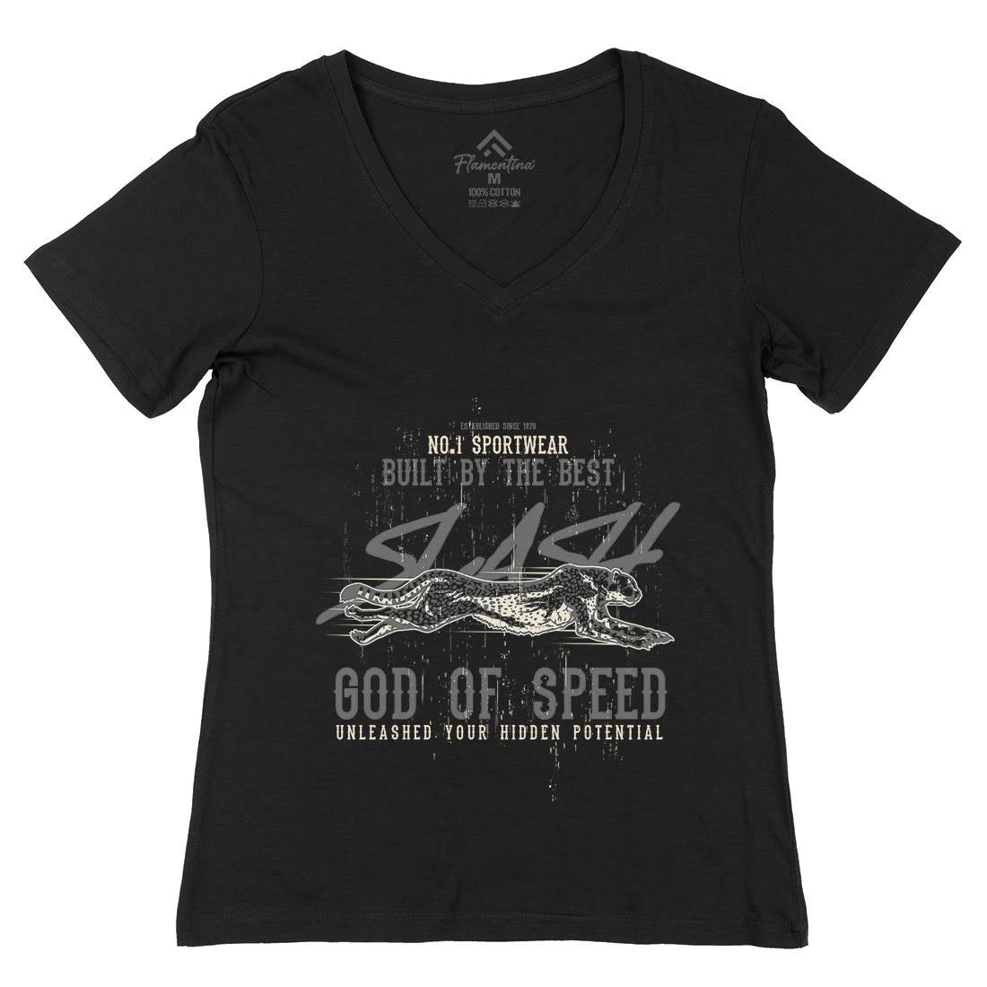 Cheetah Speed Womens Organic V-Neck T-Shirt Animals B697
