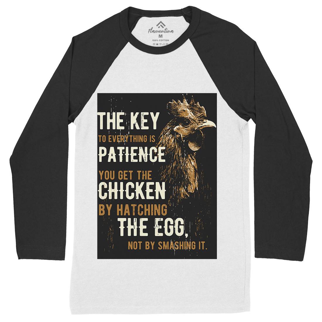 Chicken Patience Mens Long Sleeve Baseball T-Shirt Animals B698