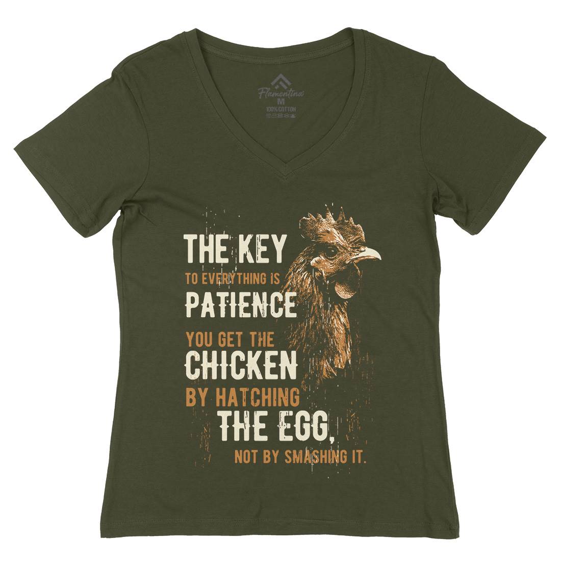 Chicken Patience Womens Organic V-Neck T-Shirt Animals B698
