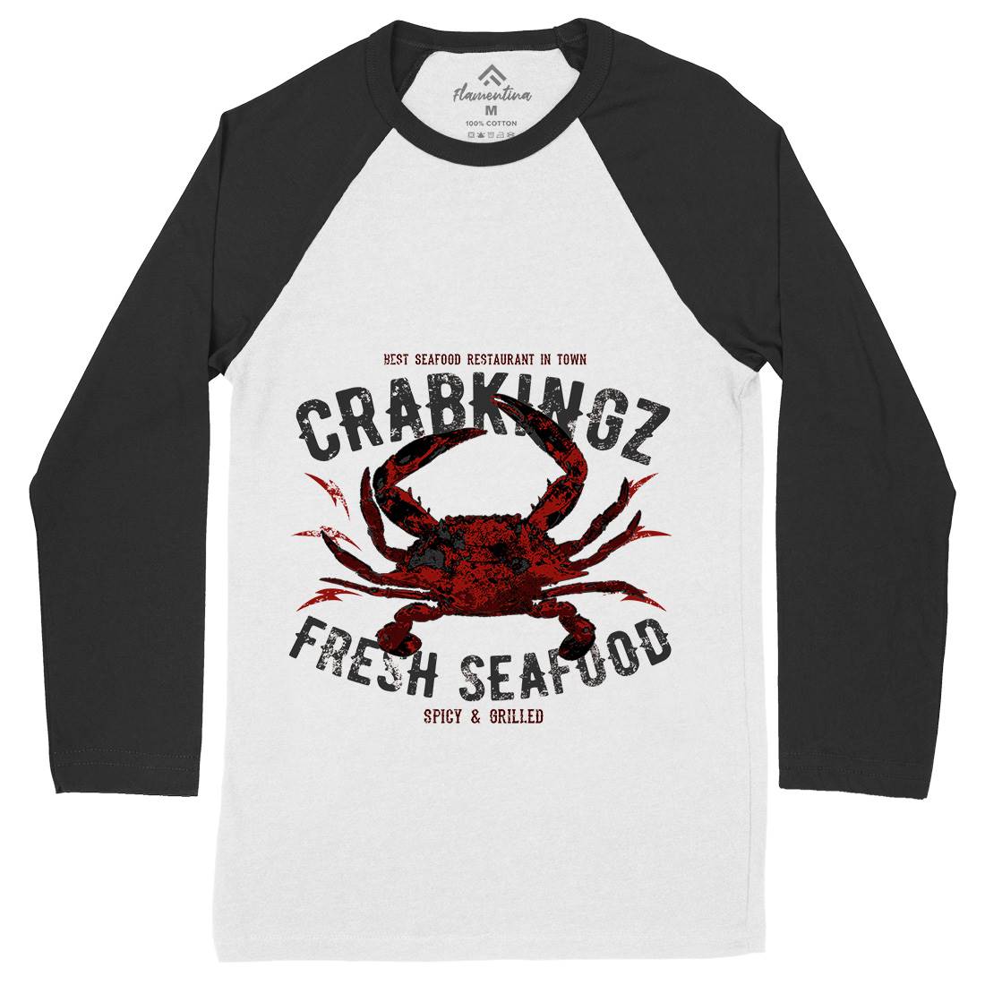 Crab Seafood Mens Long Sleeve Baseball T-Shirt Animals B700