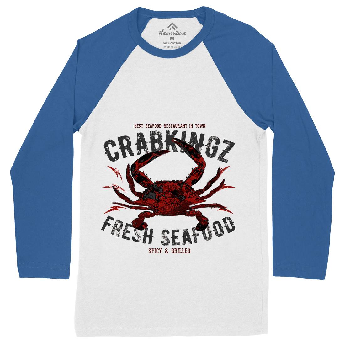 Crab Seafood Mens Long Sleeve Baseball T-Shirt Animals B700