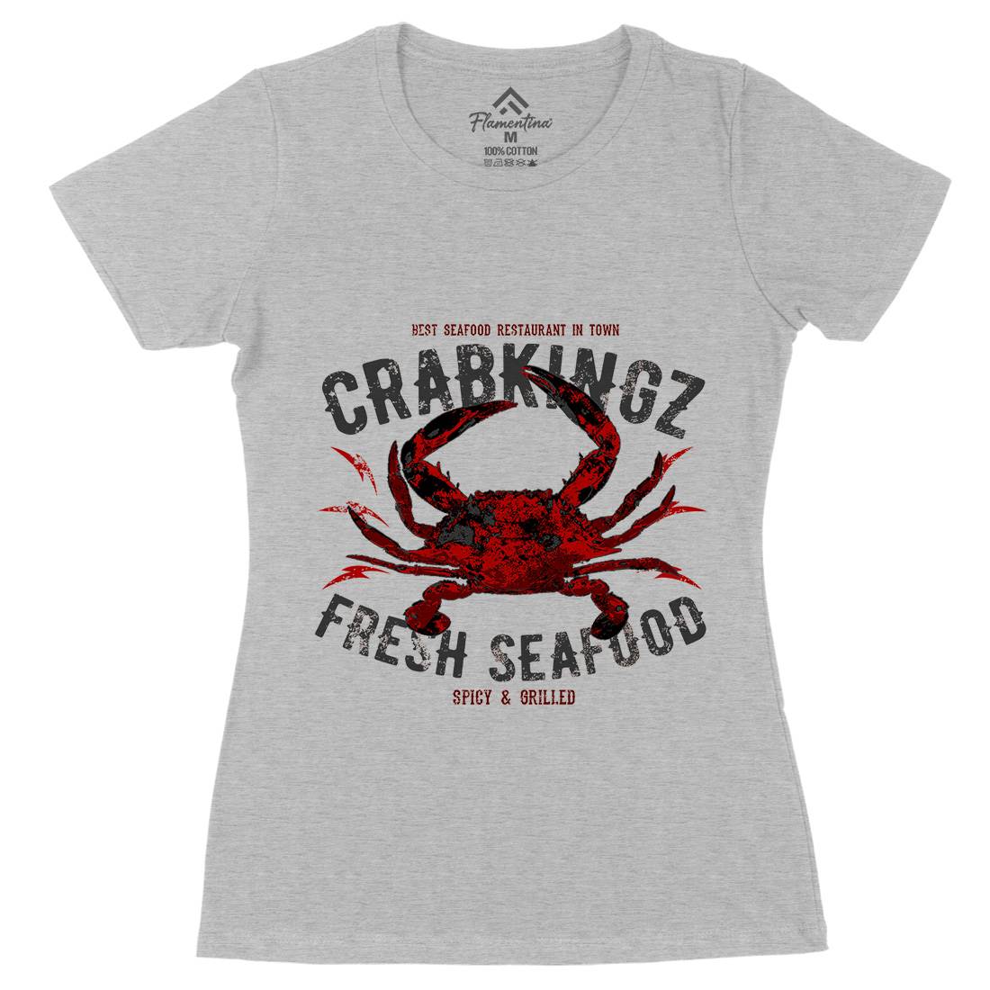 Crab Seafood Womens Organic Crew Neck T-Shirt Animals B700