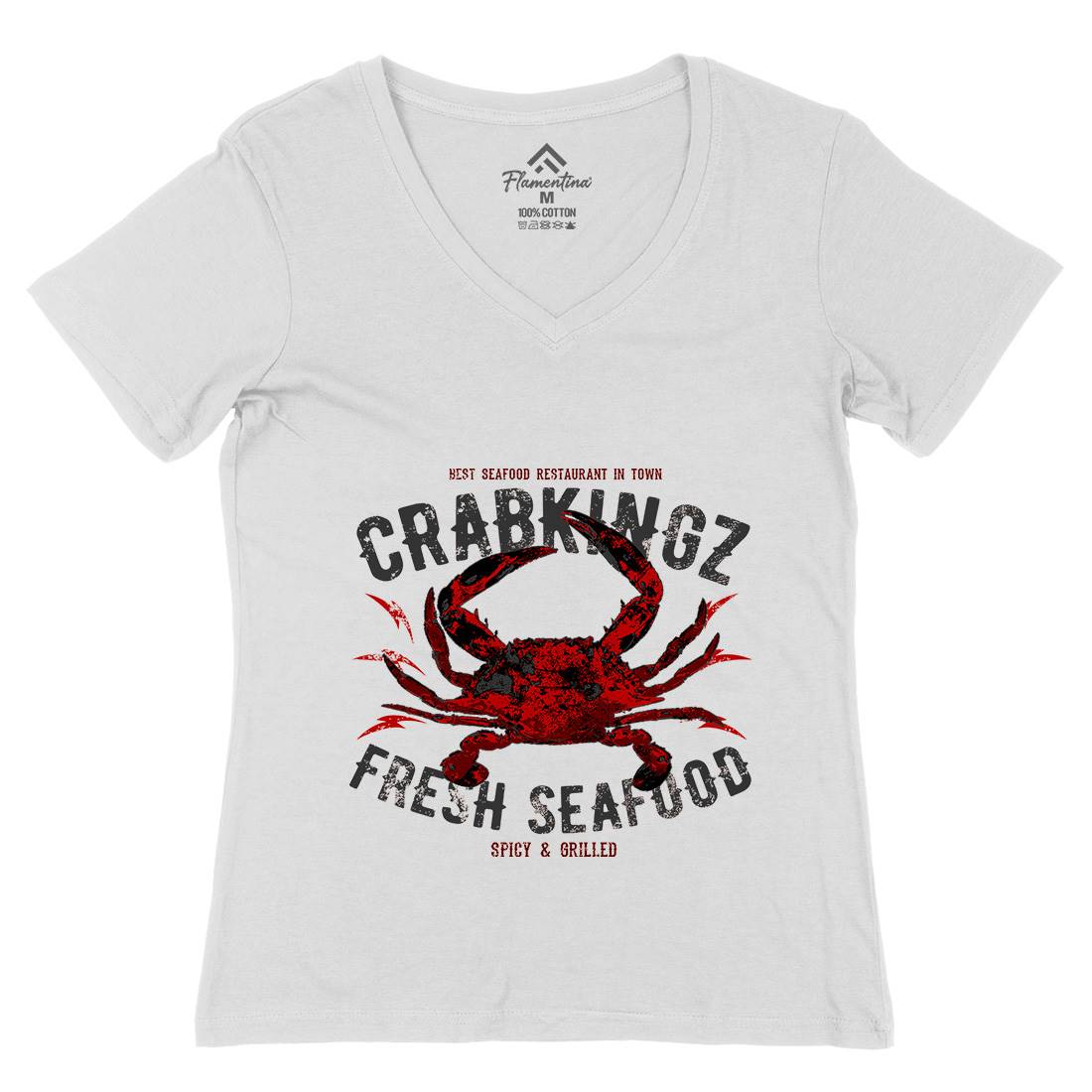Crab Seafood Womens Organic V-Neck T-Shirt Animals B700