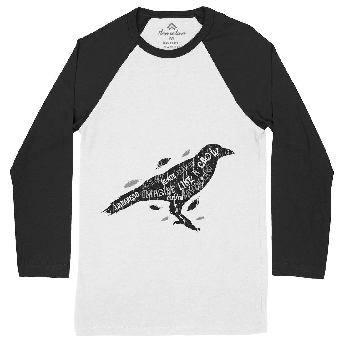 Crow Darkness Mens Long Sleeve Baseball T-Shirt Animals B701