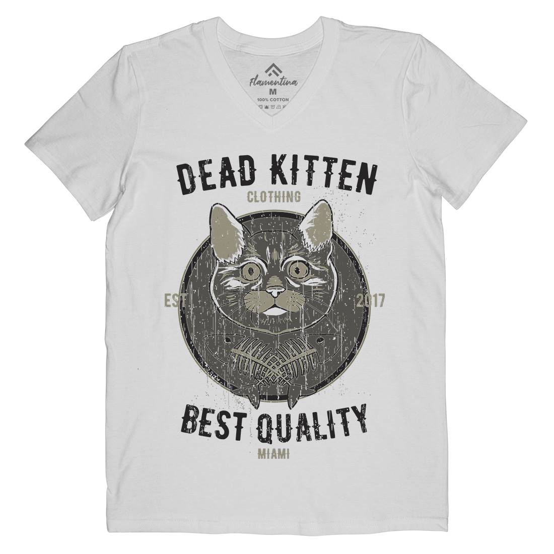 Dead Kitten Mens Organic V-Neck T-Shirt Animals B703