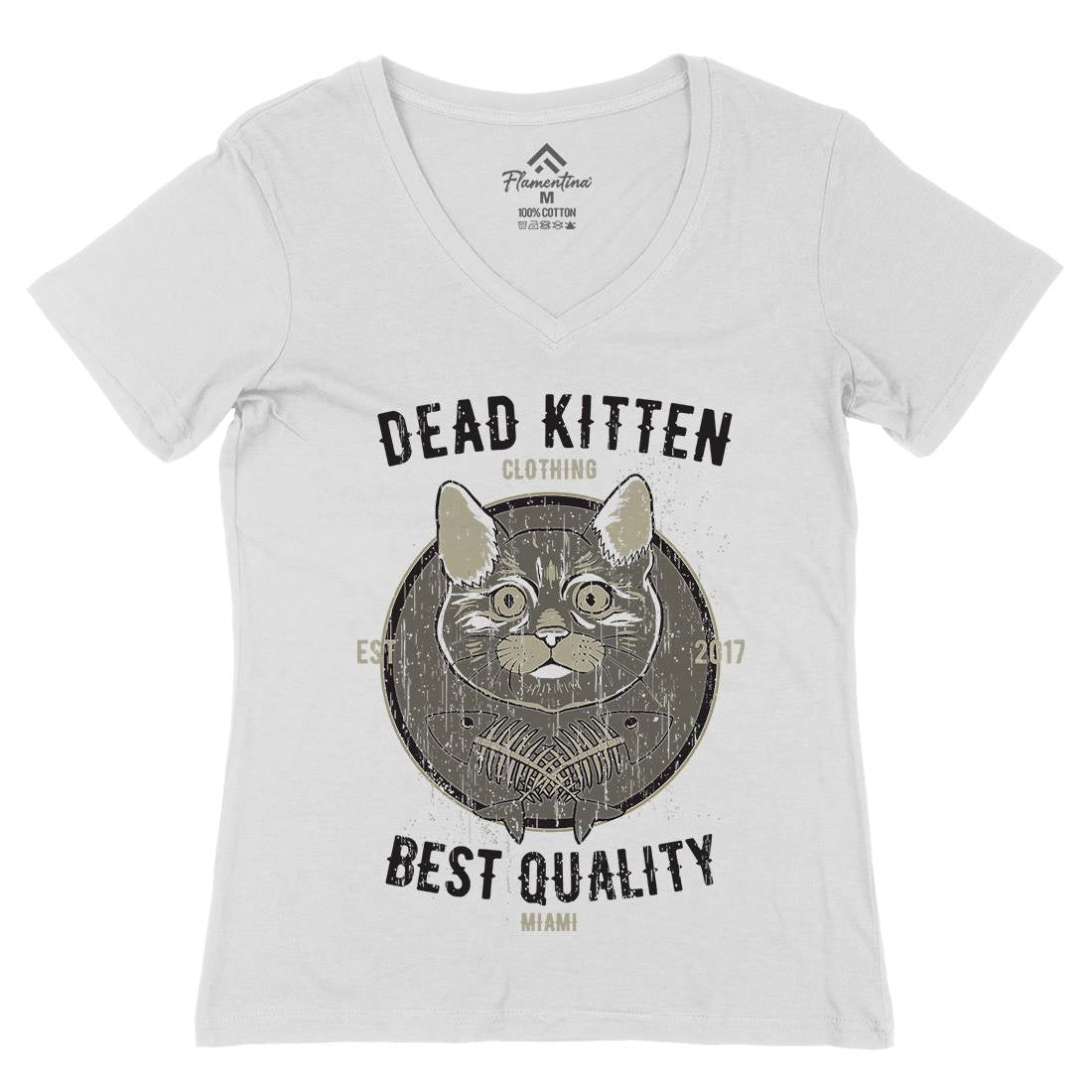 Dead Kitten Womens Organic V-Neck T-Shirt Animals B703