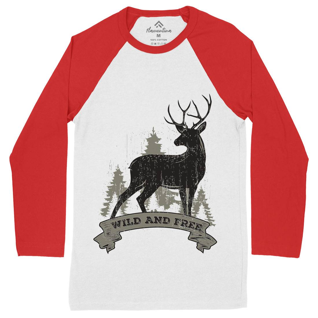 Deer Mens Long Sleeve Baseball T-Shirt Animals B704