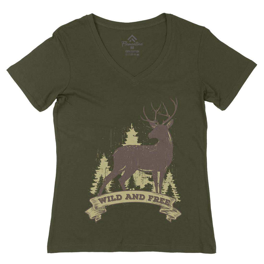 Deer Womens Organic V-Neck T-Shirt Animals B704