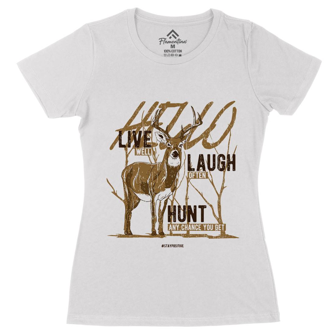 Deer Live Laugh Womens Organic Crew Neck T-Shirt Animals B705