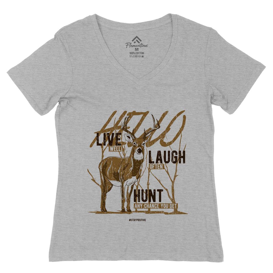 Deer Live Laugh Womens Organic V-Neck T-Shirt Animals B705