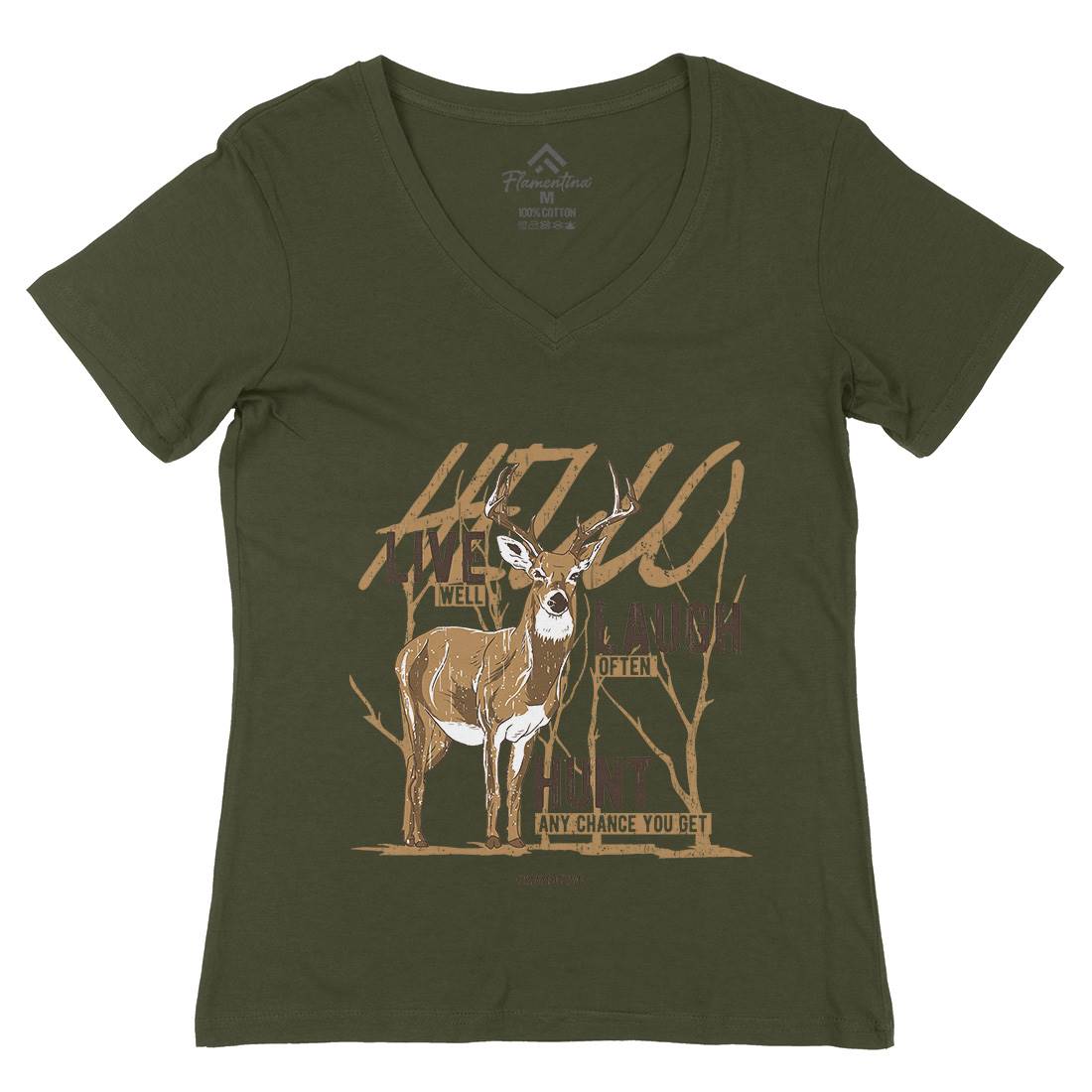 Deer Live Laugh Womens Organic V-Neck T-Shirt Animals B705
