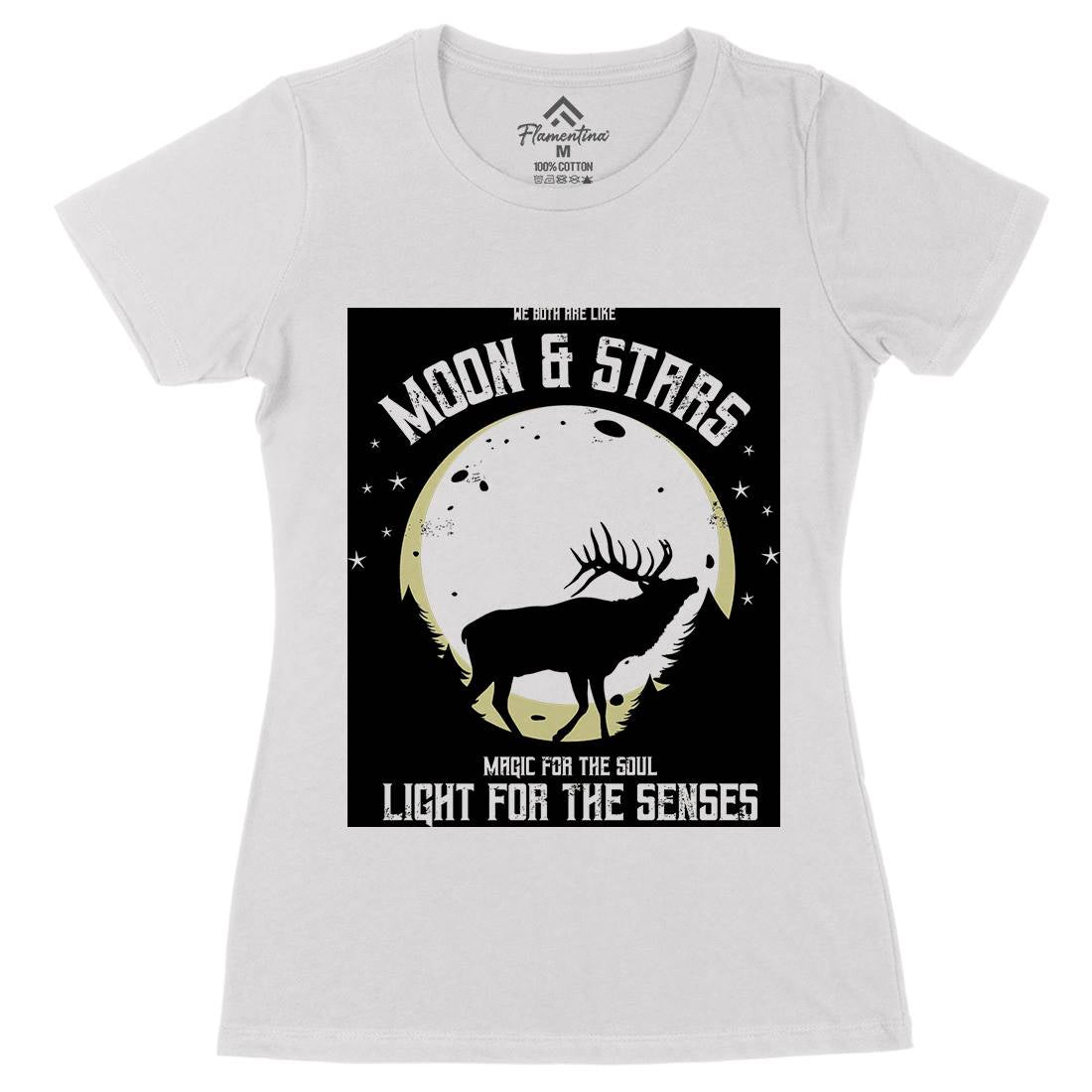 Deer Moon Womens Organic Crew Neck T-Shirt Animals B706