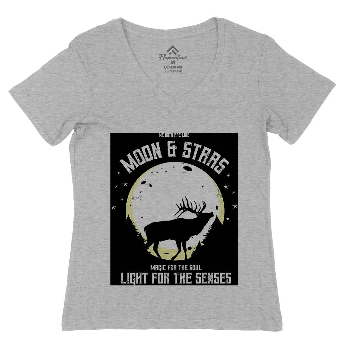 Deer Moon Womens Organic V-Neck T-Shirt Animals B706