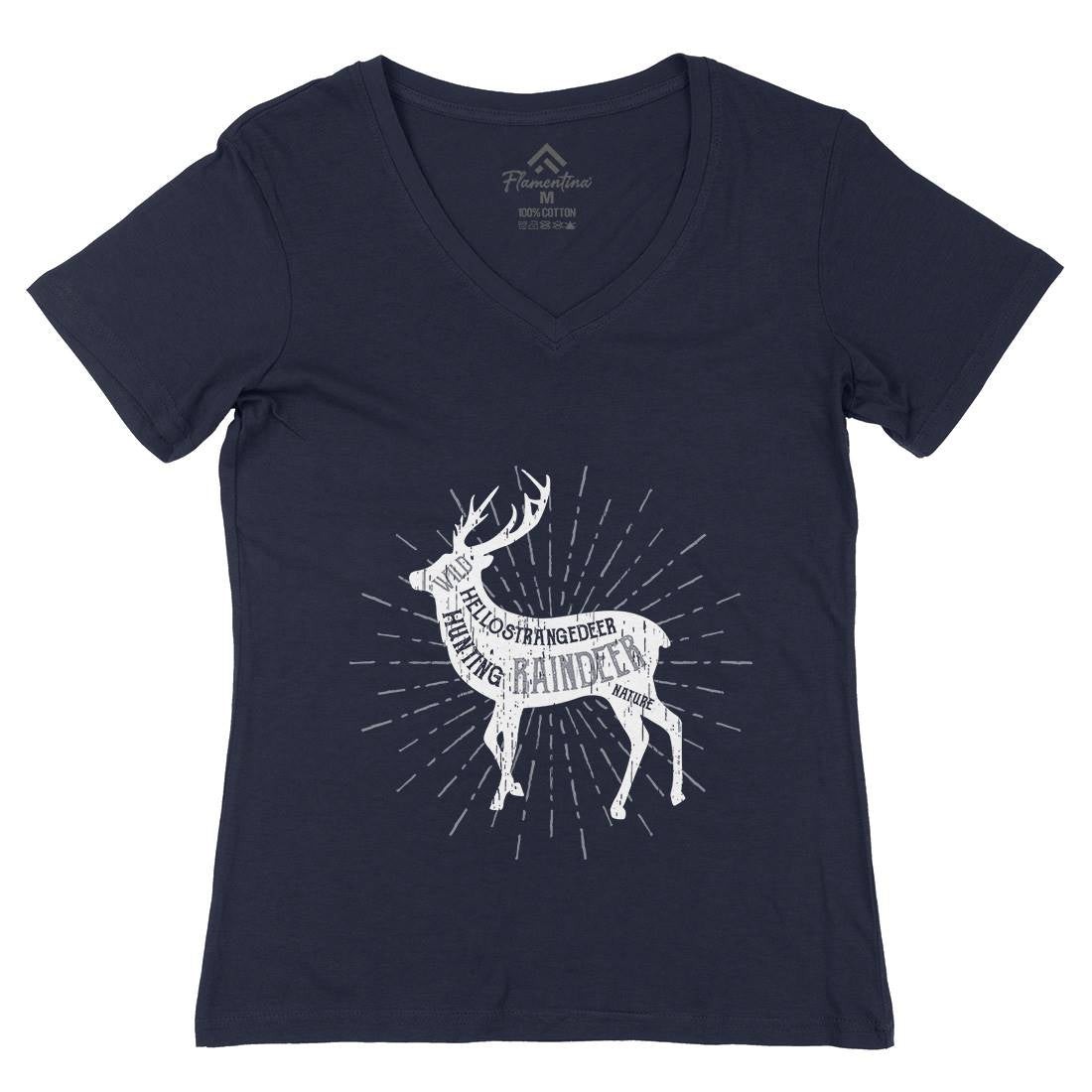 Deer Reindeer Womens Organic V-Neck T-Shirt Animals B707