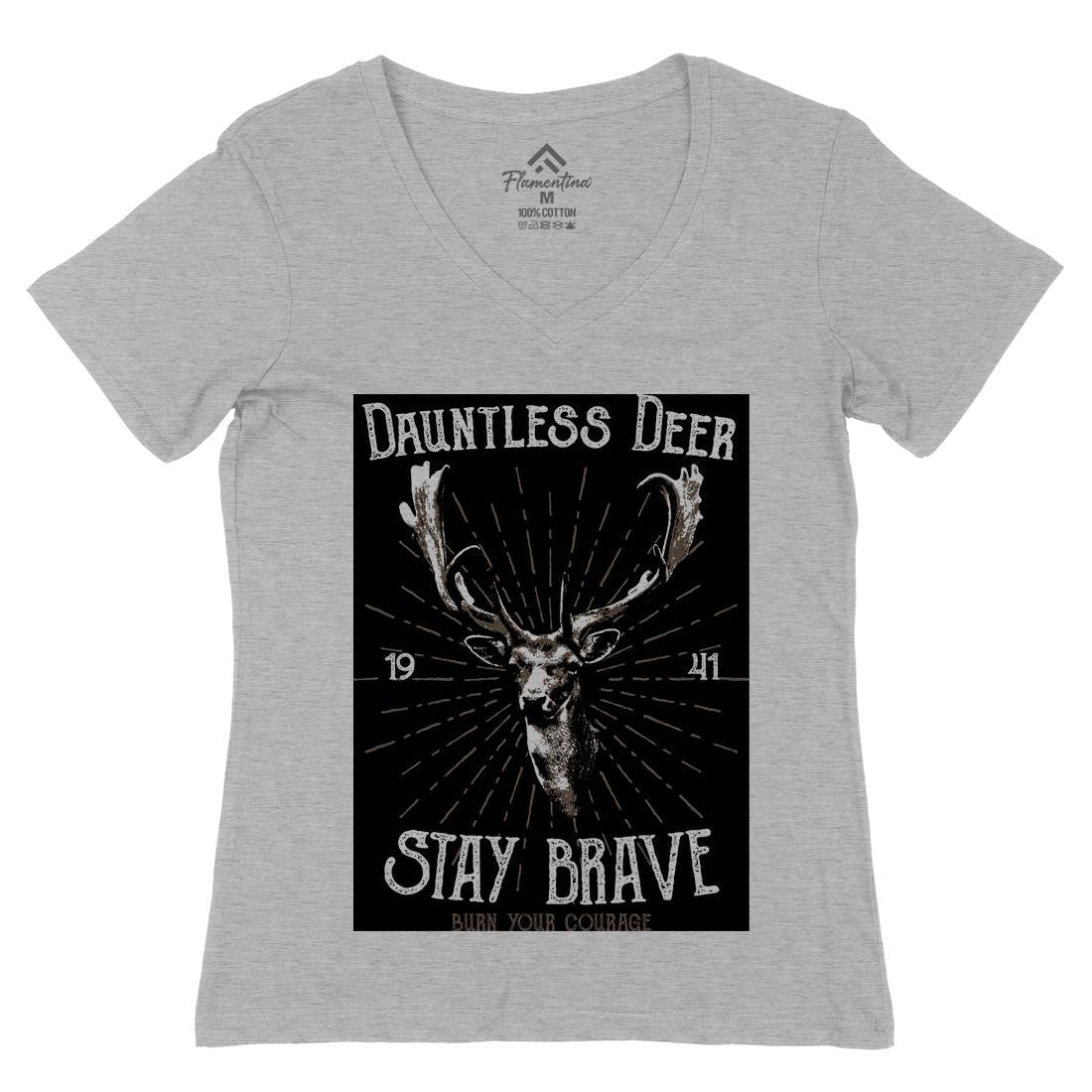 Deer Stay Brave Womens Organic V-Neck T-Shirt Animals B708