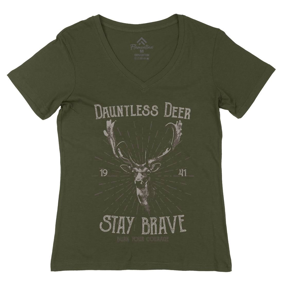 Deer Stay Brave Womens Organic V-Neck T-Shirt Animals B708