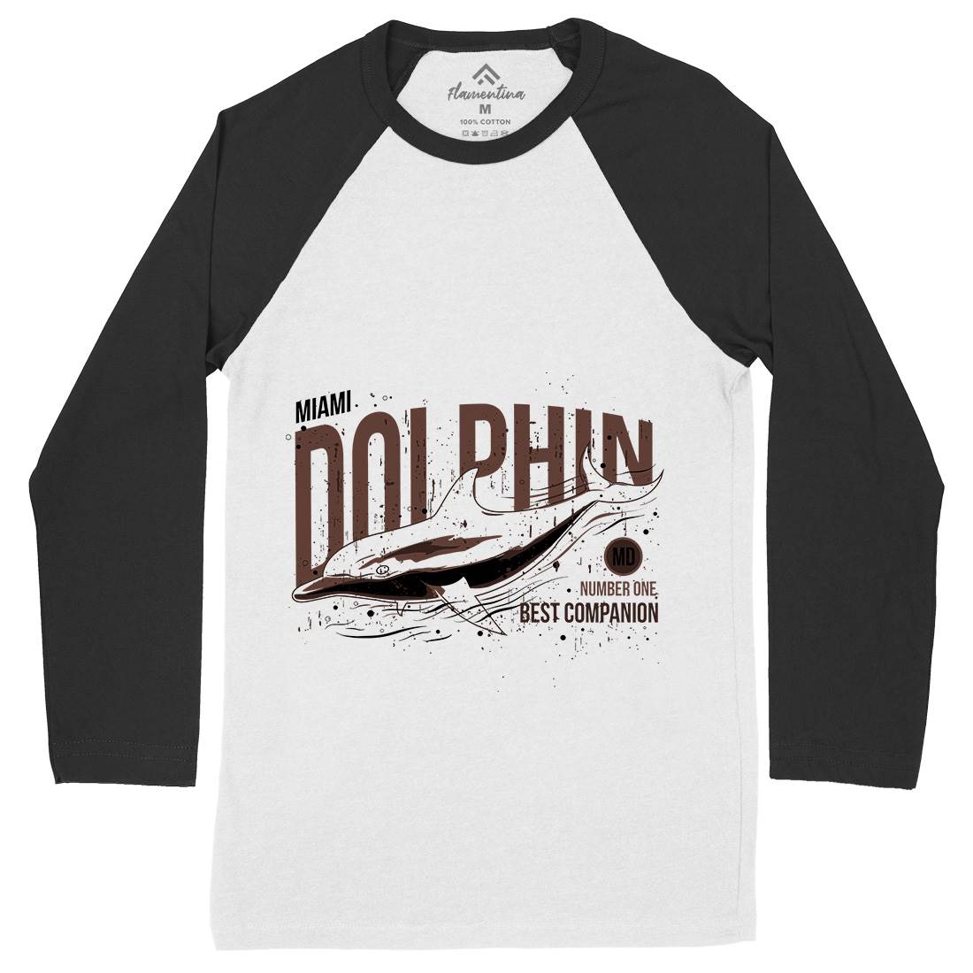 Dolphin Miami Mens Long Sleeve Baseball T-Shirt Animals B715
