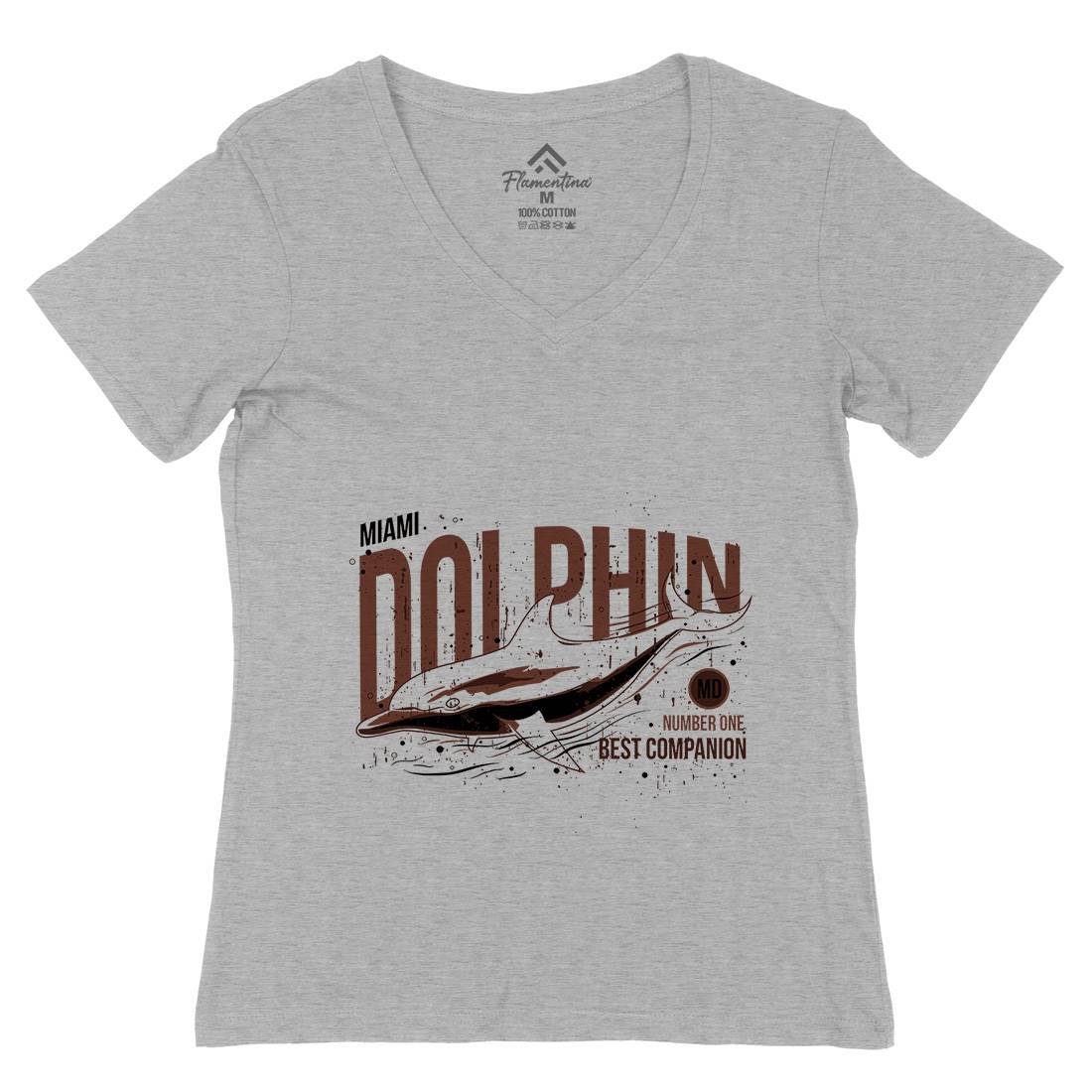 Dolphin Miami Womens Organic V-Neck T-Shirt Animals B715
