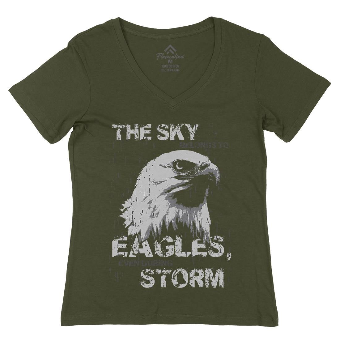Eagle Sky Storm Womens Organic V-Neck T-Shirt Animals B719