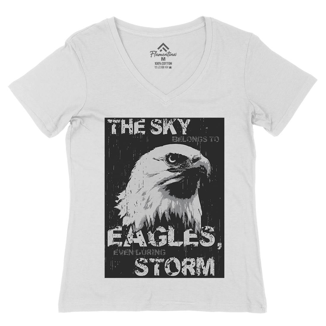 Eagle Sky Storm Womens Organic V-Neck T-Shirt Animals B719