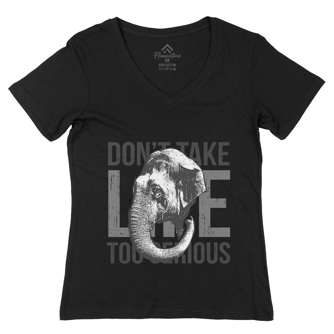 Elephant Serious Womens Organic V-Neck T-Shirt Animals B721