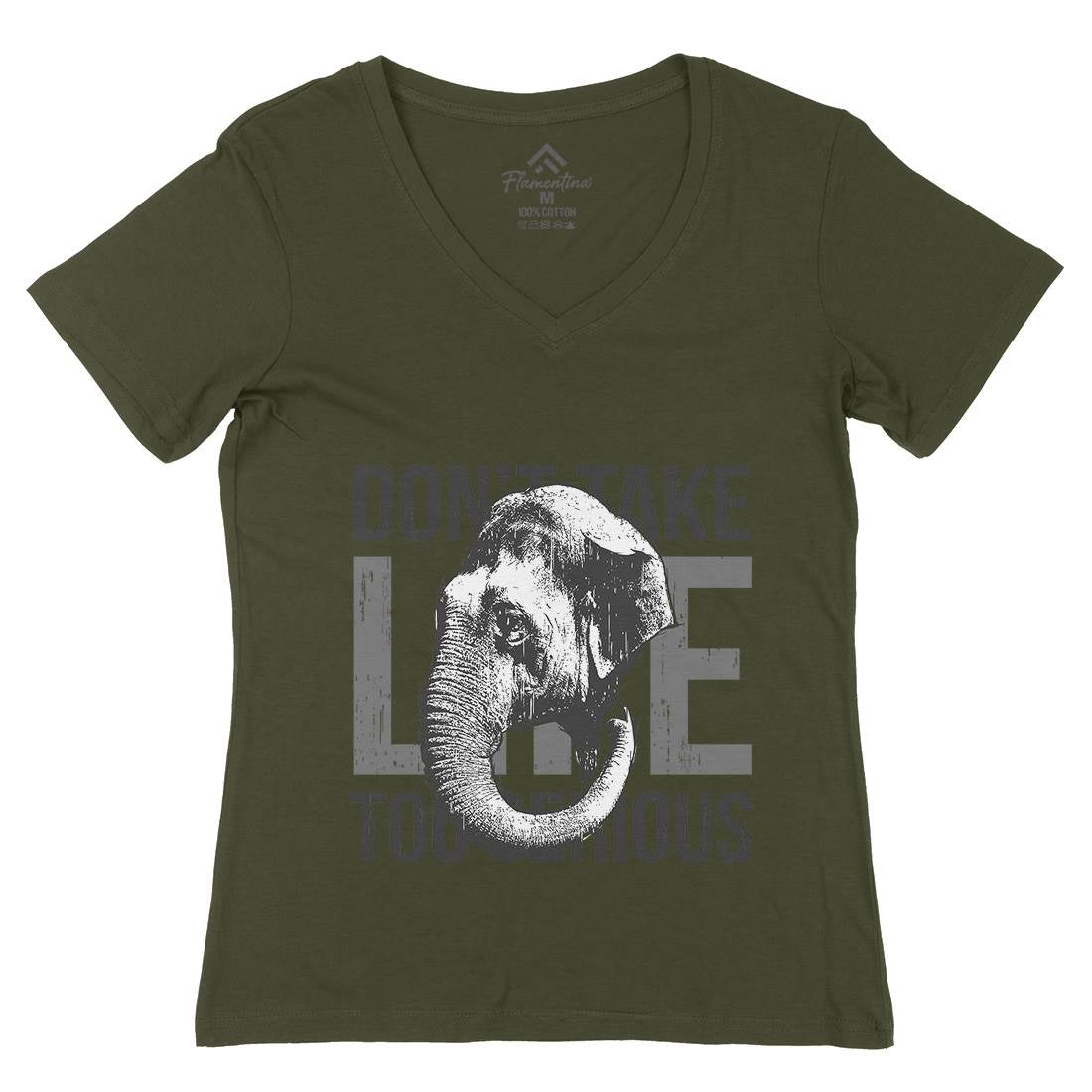 Elephant Serious Womens Organic V-Neck T-Shirt Animals B721