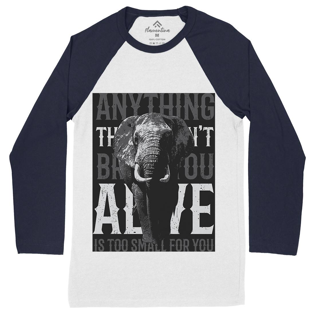 Elephant Too Small Mens Long Sleeve Baseball T-Shirt Animals B722