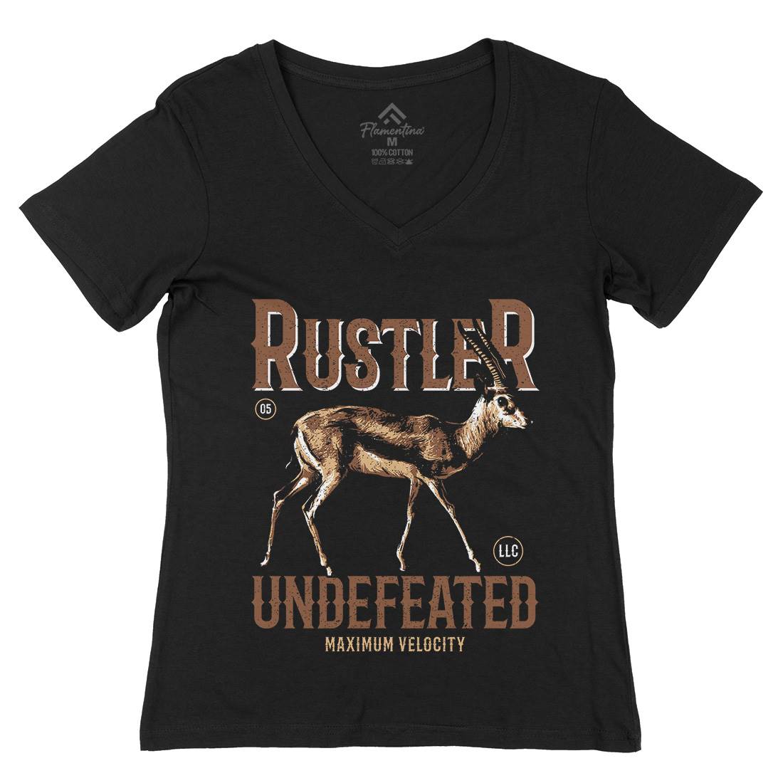 Gazelle Rustler Womens Organic V-Neck T-Shirt Animals B727