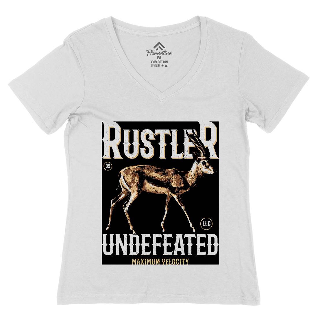 Gazelle Rustler Womens Organic V-Neck T-Shirt Animals B727