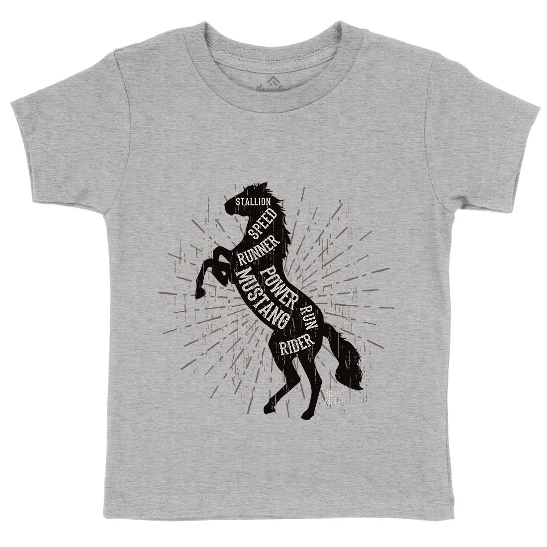 Horse Mustang Kids Crew Neck T-Shirt Animals B733