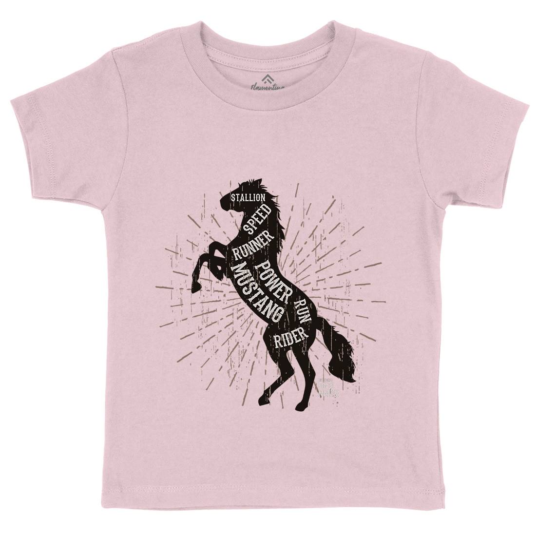 Horse Mustang Kids Crew Neck T-Shirt Animals B733