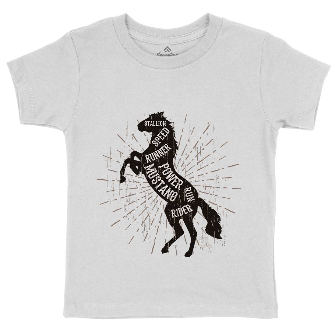 Horse Mustang Kids Organic Crew Neck T-Shirt Animals B733