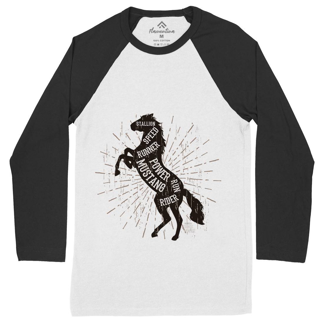 Horse Mustang Mens Long Sleeve Baseball T-Shirt Animals B733