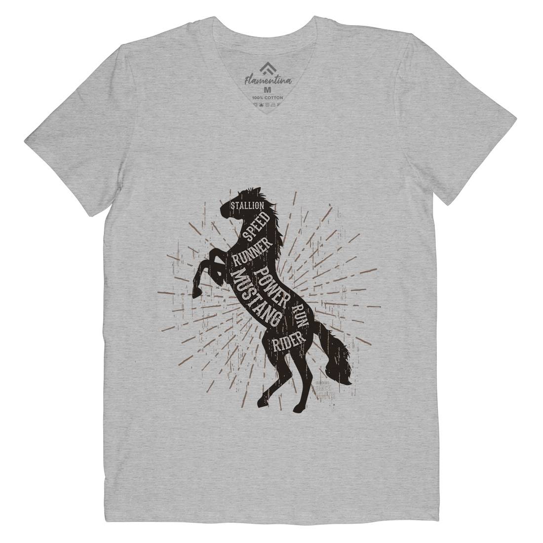 Horse Mustang Mens V-Neck T-Shirt Animals B733