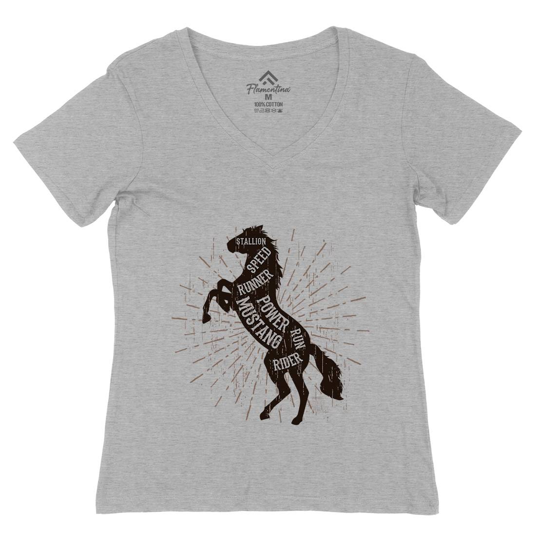 Horse Mustang Womens Organic V-Neck T-Shirt Animals B733