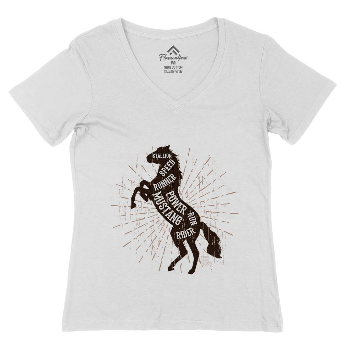 Horse Mustang Womens Organic V-Neck T-Shirt Animals B733